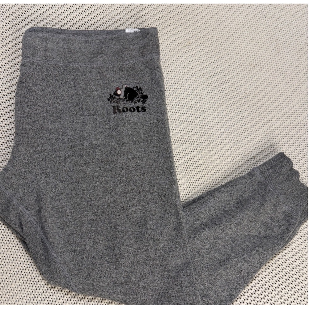 Roots Salt & Pepper Grey Fleece Jogger Sweatpants XL Beaver Logo
